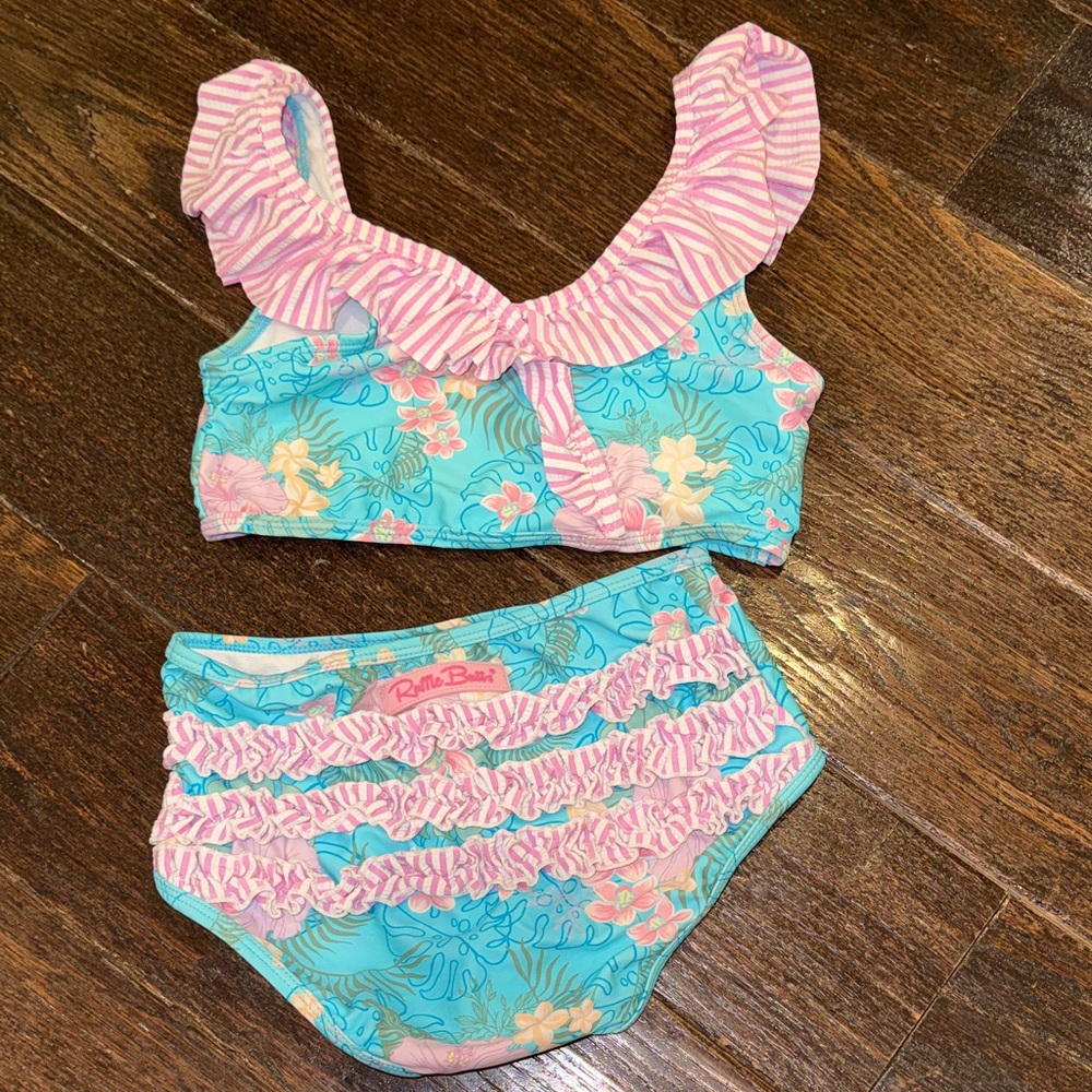Ruffle Butts Pink and Aqua Floral Bikini